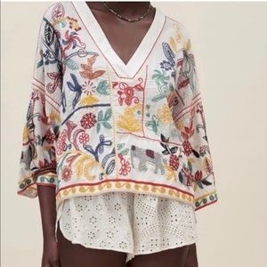 Zara Oyster Embroidered Animal Print Flowy Tee size Medium